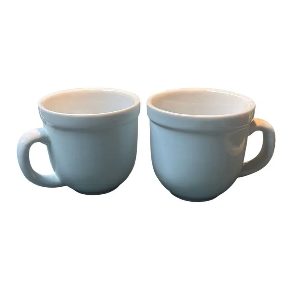 2 Pottery Barn White Wide Rim Bistro Suppertime Coffee Mugs Set of 2